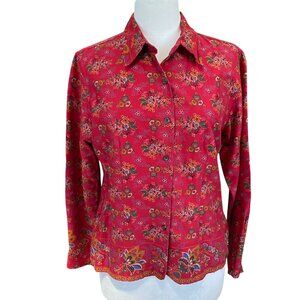 Vintage Woolrich Womens Floral Button Down Shirt Sz M Red Cabincore Countryside